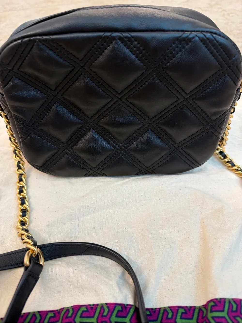 Tory Burch Black Quilted Leather Chain Strap Crossbody